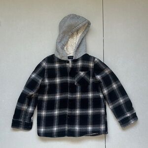 Andy & Evan Black and Gray Plaid Kids Sherpa Lined Shirt Jacket